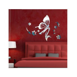 Cumpara ieftin Sticker Oglinda Acrilica Argintie,Butterfly, Floral