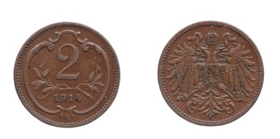 Austria 1914 - 2 heller, XF+ foto