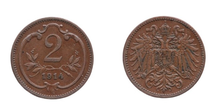 Austria 1914 - 2 heller, XF+
