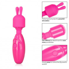 Vibrator Mini Wand Tiny Teasers Bunny , 3 Moduri Vibratii, Silicon, USB, Roz, 12 cm