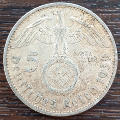 (A1028) MONEDA DIN ARGINT GERMANIA - 5 REICHSMARK 1938, LIT. A, VAR. CU SWASTIKA
