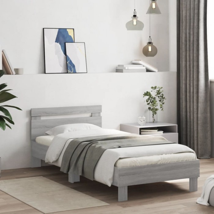 vidaXL Cadru de pat cu tăblie gri sonoma 75x190 cm lemn prelucrat 838573