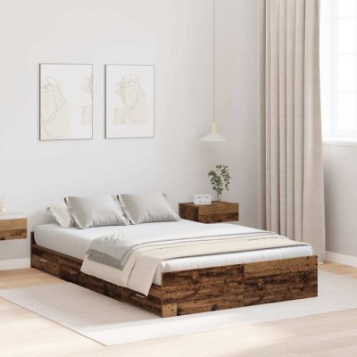 vidaXL Cadru de pat cu spațiu de depozitare Lemn vechi 120 x 190 cm 3335331 foto