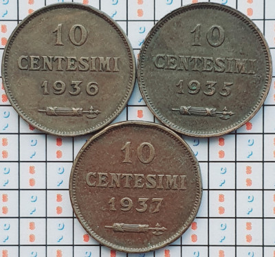set 3 monede San Marino 10 centesimi 1935, 1936, 1937 - km 13 - A033 foto