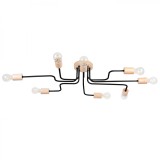Candelabru Din Lemn De Tei Negru/Natural, Oțel/Lemn Cu 8 Becuri Geometric Pentru Mansardă De Interio