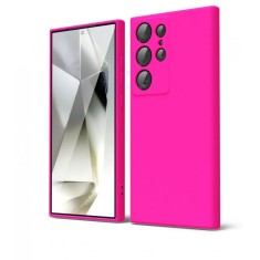 Huse silicon cu microfibra pentru Samsung Galaxy S24 Ultra Roz Neon