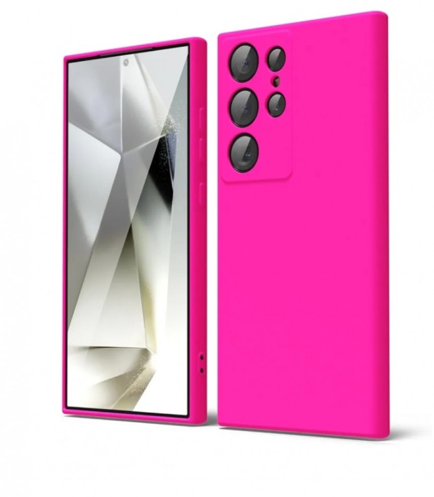 Huse silicon cu microfibra pentru Samsung Galaxy S24 Ultra Roz Neon