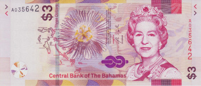 Bancnota Bahamas 3 Dolari 2019 - PNew UNC foto