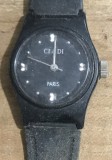CSM3 Donator Ceas Dama CIDI Paris Vintage Negru Plastic Strasuri Casual Fashion Pentru Piese Reparatie Colectie Retro Vechi