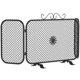 HOMCOM Parasc&acirc;ntei Șemineu Pliabil 3 Panouri Metal, Bază Detașabilă, Model Floral, 90x16x40cm, Negru | Aosom Romania