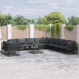 Set de canapele pentru grădină cu pernă 11 pcs Negru Aluminiu