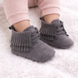 Pantofiori inalti pentru bebelusi, gri, cu franjuri (Marime Disponibila: 6-9
