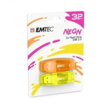 Memorie Externa USB-A Emtec C410 Neon, 32Gb, Set 2 bucati ECMMD32GC41
