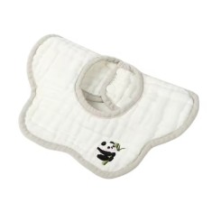 Baveta Tip Floare, Cyrax, din Bumbac, pentru Copii 0-12 Luni, Rezistenta la apa, 8 Straturi, Model Tricotat cu Panda, 26 x 29 cm, Alb