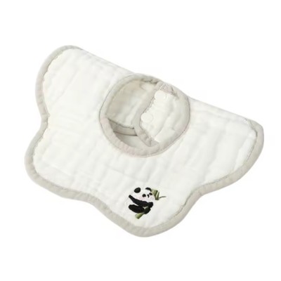 Baveta Tip Floare, Cyrax, din Bumbac, pentru Copii 0-12 Luni, Rezistenta la apa, 8 Straturi, Model Tricotat cu Panda, 26 x 29 cm, Alb foto