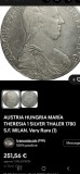 Maria Theresa , Taler 1780 , argint 27,93 grame, Milano Hafner H36a , detalii foarte bune