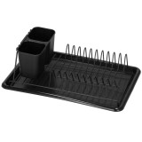 Uscator de vase metalic cu tava detasabila si suport tacamuri, negru