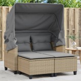 Canapea Gradina Poliratan vidaXL, cu Baldachin + 2 Scaune, Bej, Perne incluse, Copertina Retractabila, Rezistenta UV, 123x65x155cm