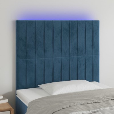vidaXL Tăblie de pat cu LED, albastru &amp;icirc;nchis, 100x5x118/128cm, catifea 3122708 foto