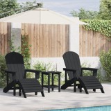 Scaune Adirondack vidaXL cu suporturi pentru picioare 2 buc Negru HDPE