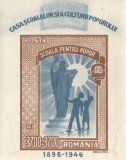 *Romania, LP 214/1947, Casa Scoalelor, colita nedantelata, eroare, MNH