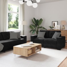 vidaXL Set canapea, 3 piese, perne negre, catifea