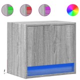 Cumpara ieftin Noptiere montate pe perete cu lumini LED, 2 buc., sonoma gri