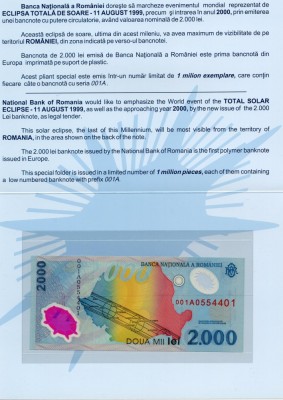 BANCNOTA 2000 LEI ELIPSA IN FOLDER foto
