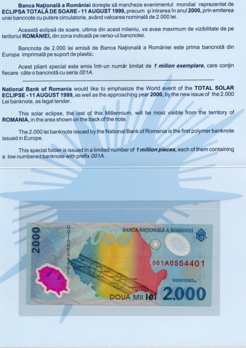 BANCNOTA 2000 LEI ELIPSA IN FOLDER