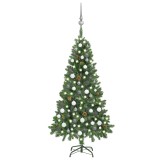 Brad Crăciun artificial pre-iluminat globuri/conuri pin 150 cm