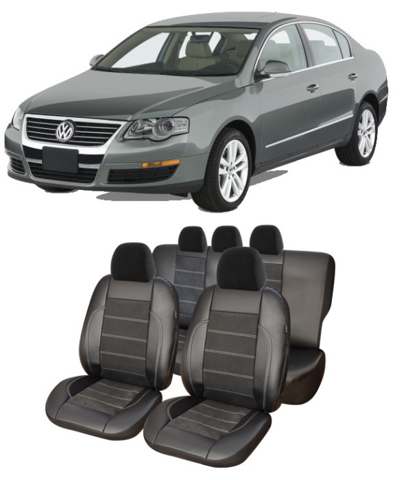 Set huse scaune Piele Alcantara compatibil Volkswagen Passat B6 2005-2010