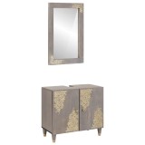 Set dulap baie 2 buc. Gri 62 x 33 x 58 cm Lemn de mango solid