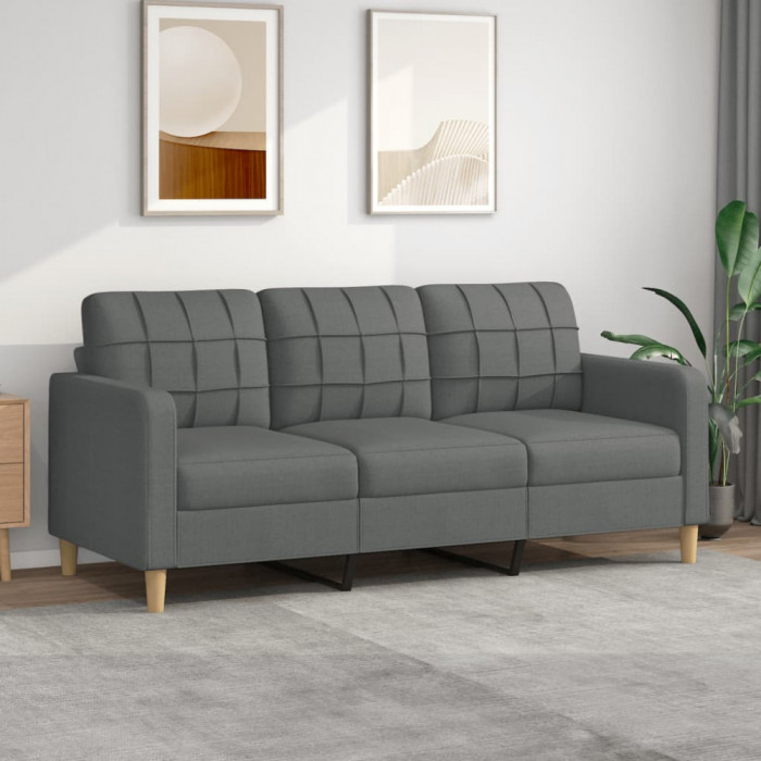 Gossi canapea cu 3 locuri, gri inchis, 180 cm, material textil