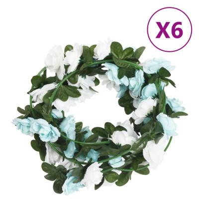 vidaXL Ghirlande de flori artificiale, 6 buc. albastru și alb, 240 cm foto
