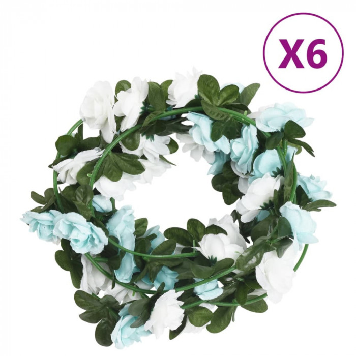 Ghirlande de flori artificiale, 6 buc. albastru si alb, 240 cm GartenMobel Dekor