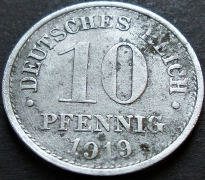 Moneda istorica 10 PFENNIG - GERMANIA, anul 1919 * cod 3309 foto