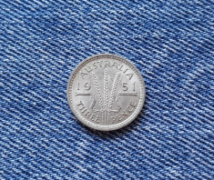3 Pence 1951 Australia argint foto