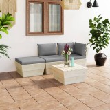 vidaXL Set mobilier grădină din paleți cu perne, 4 piese, lemn molid 3063433