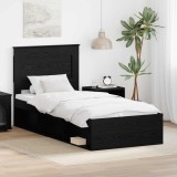 vidaXL Cadru de pat cu headboard Negru 90 x 200 cm Lemn de pin masiv 3410137