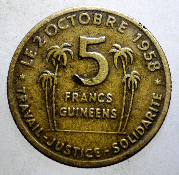 C.034 GUINEA GUINEEA AHMED SEKOU TOURE 5 FRANCI FRANCS GUINEENS 1959