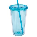 Pahar cu capac si pai pentru bauturi,plastic,albastru,450 ml