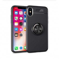 Husa Spate Silicon Premium Iring Metalic Upzz iPhone X, iPhone 10 Cu Ring Metalic Pe Spate Negru foto