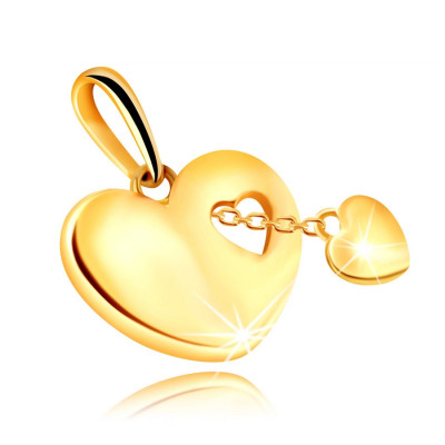 Pandantiv aur de 14K cu contur &amp;icirc;n formă de inimă - inimă mică pe un lanț foto