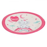 Farfurii Carton, Model Elefant Curcubeu Princess, Set 6 Bucăți, 23cm, Bej Multicolor, Oem