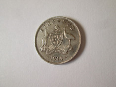 Australia 6 Pence 1914 argint 925,regele George V foto