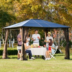 Outsunny Gradina Foisor cu Plasa de tantari 3.6x3m, Acoperisin Policarbonat, culoare Maro foto