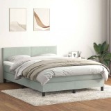 Cumpara ieftin Pat box spring cu saltea, gri deschis, 160x220 cm, catifea