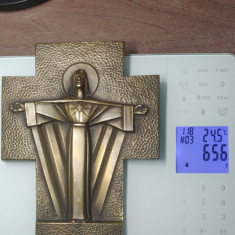 Crucifix Sacré-Coeur Art Deco vintage, bronz masiv