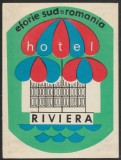 Romania anii 70 - Vigneta de bagaje Hotel RIVIERA (tip 1) din Eforie Sud, ONT Carpati, eticheta hoteliera, promovare turistica Litoral