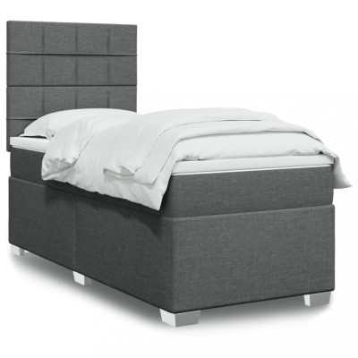 vidaXL Pat box spring cu saltea, gri &amp;icirc;nchis, 100x200 cm, textil 3292700 foto